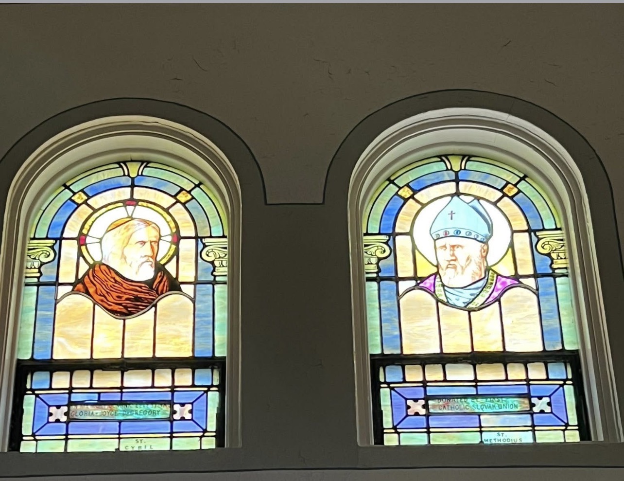 Historic stained-glass window preserved at the Rose Garden Center for the Arts