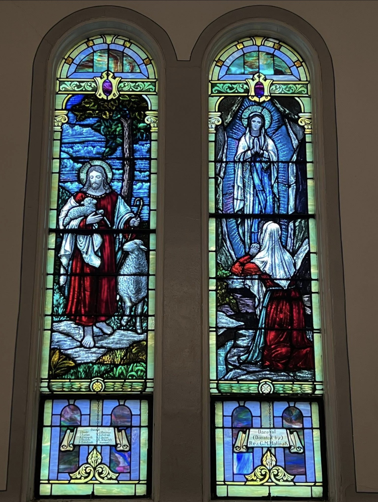 Historic stained-glass window preserved at the Rose Garden Center for the Arts