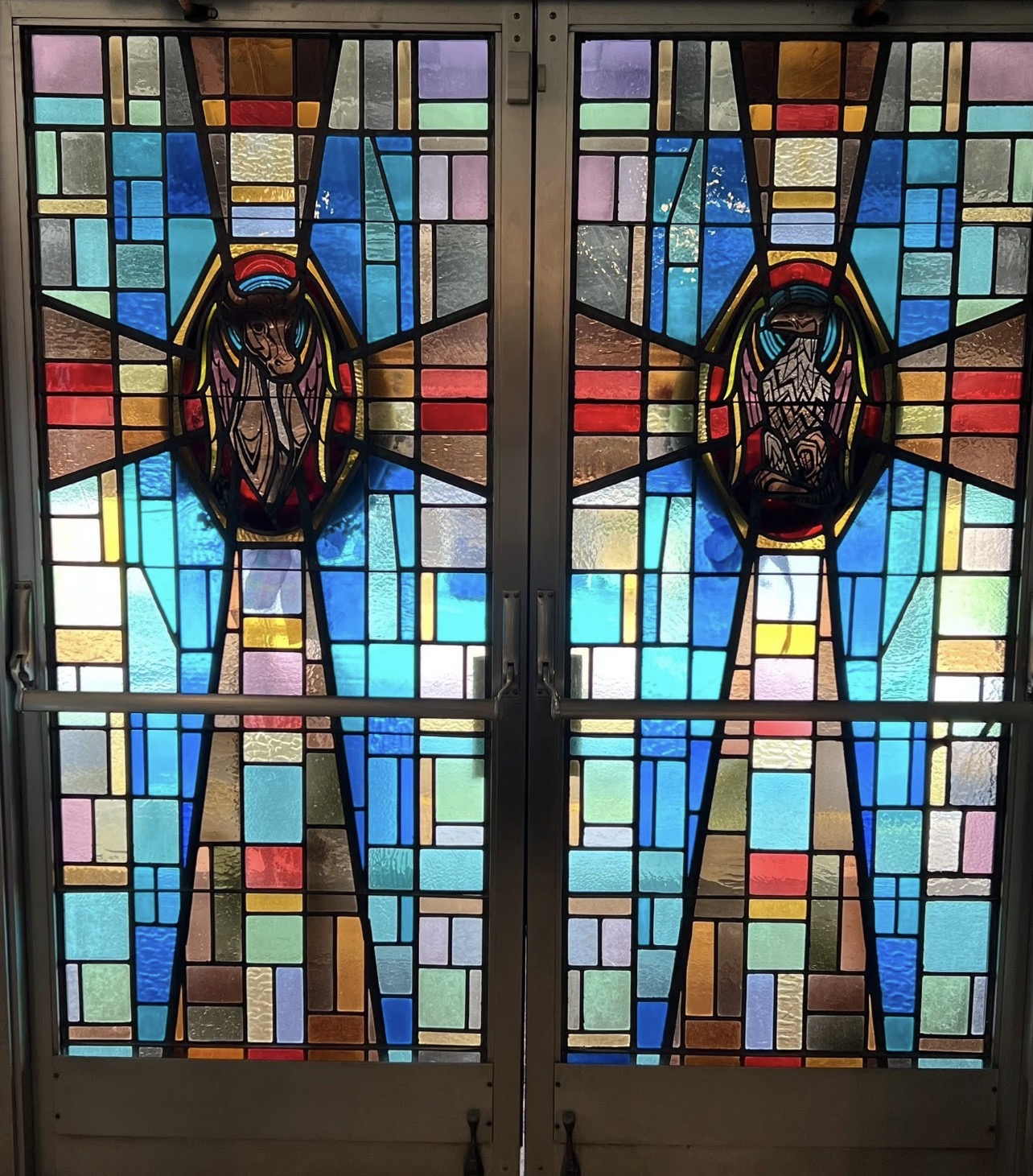 Historic stained-glass window preserved at the Rose Garden Center for the Arts
