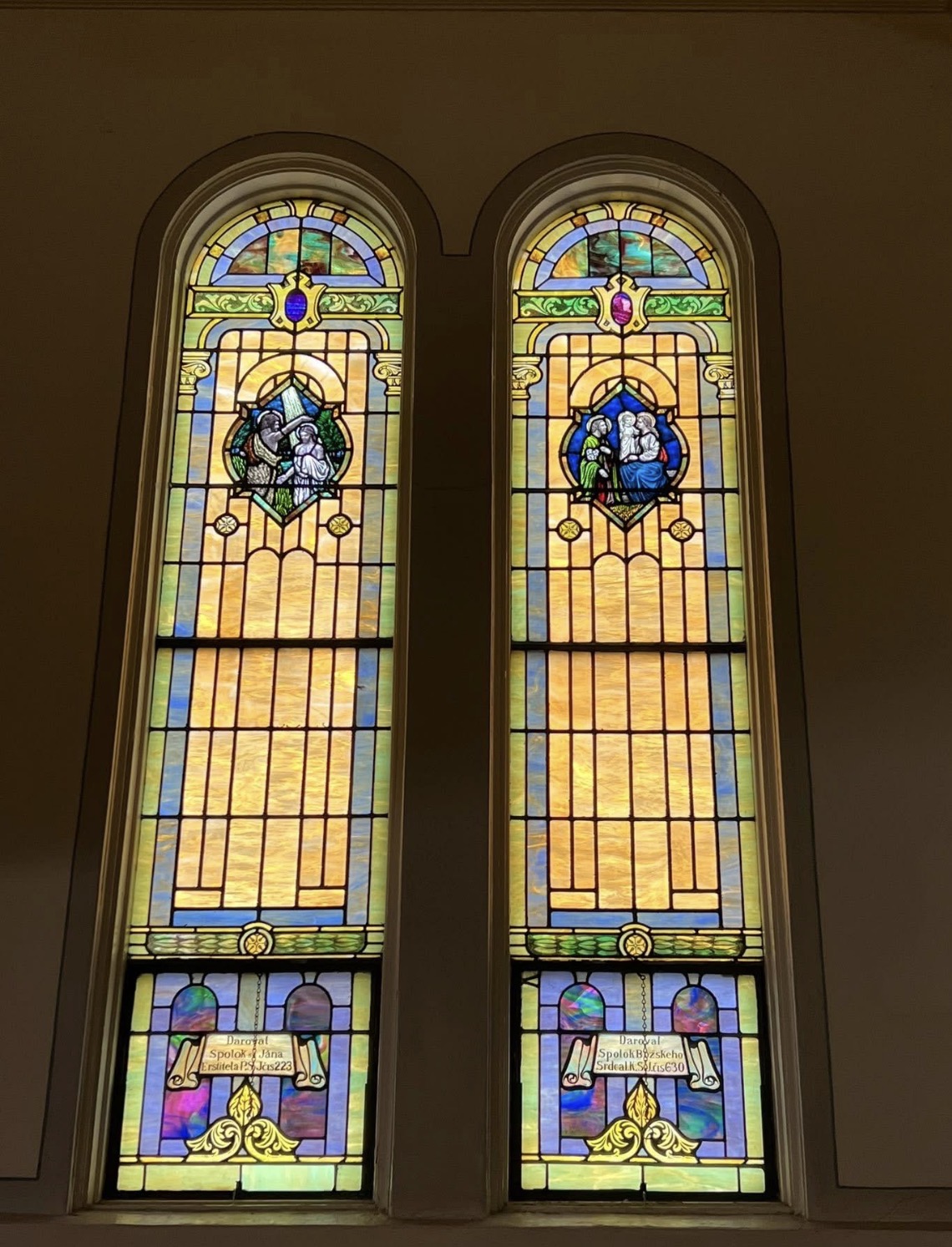 Historic stained-glass window preserved at the Rose Garden Center for the Arts