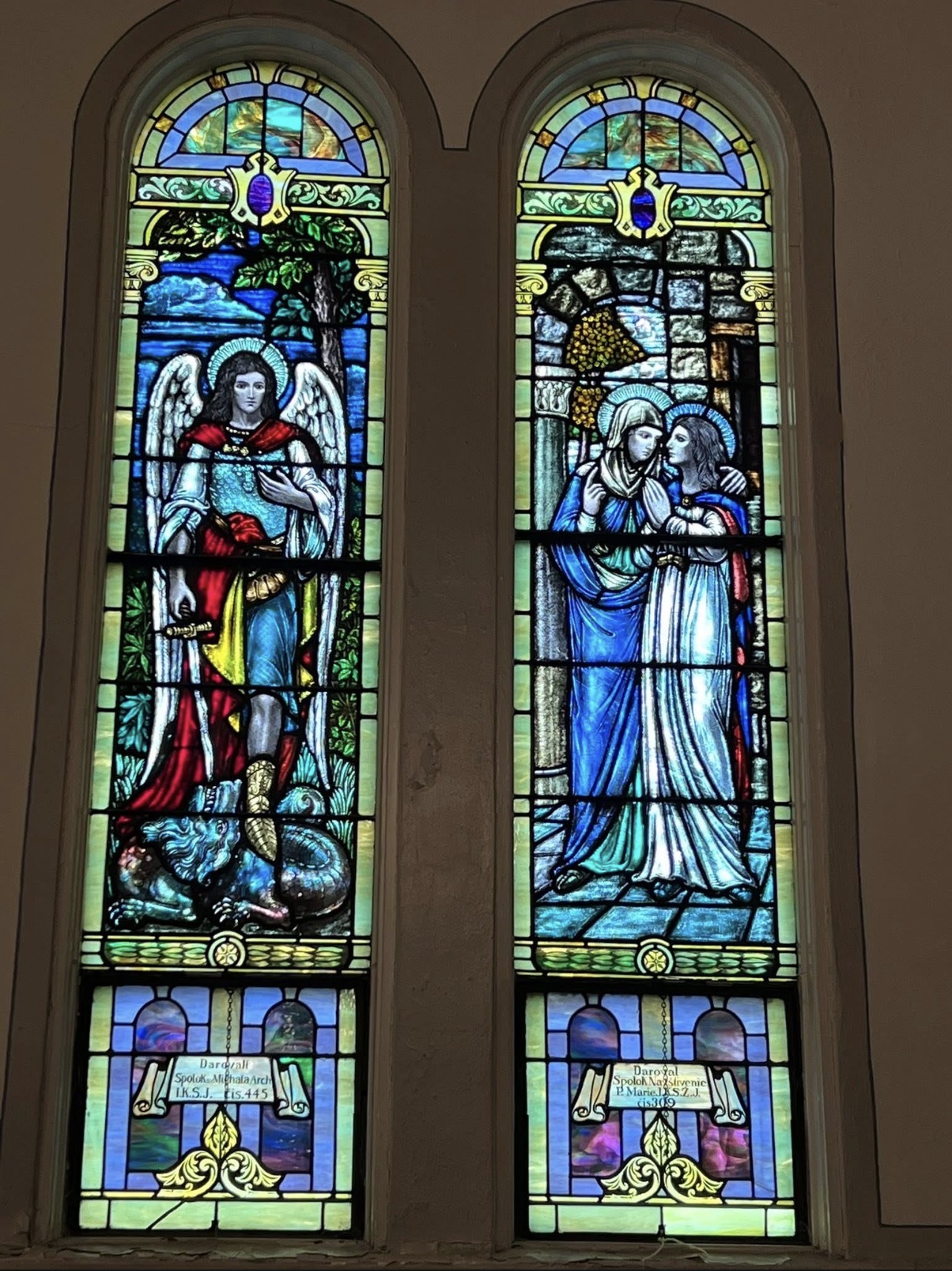 Historic stained-glass window preserved at the Rose Garden Center for the Arts
